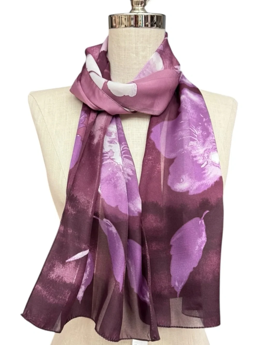 Symphony Scarfs Purple Floral Sheer Scarf Long Italy